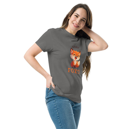 Restez foxy dessin animé renard roux Tee-shirt classique unisexe