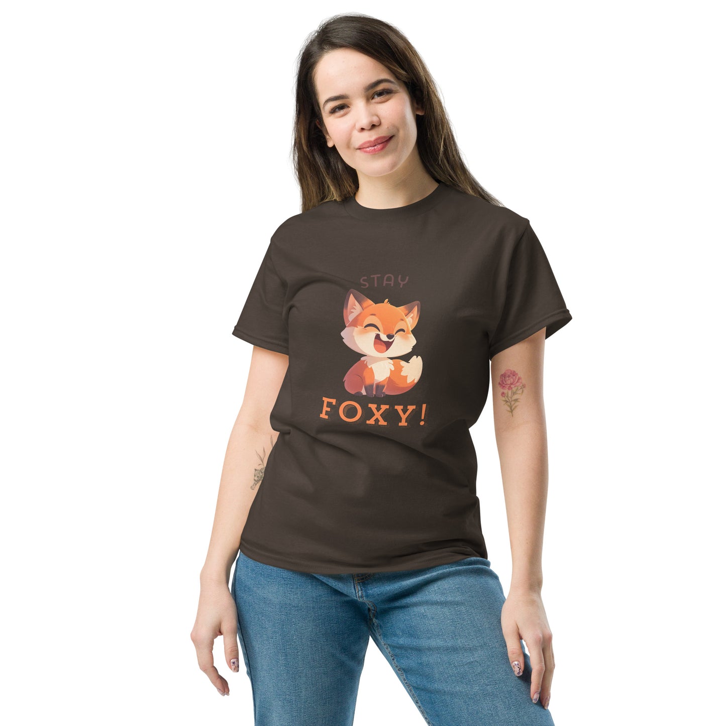 Restez foxy dessin animé renard roux Tee-shirt classique unisexe