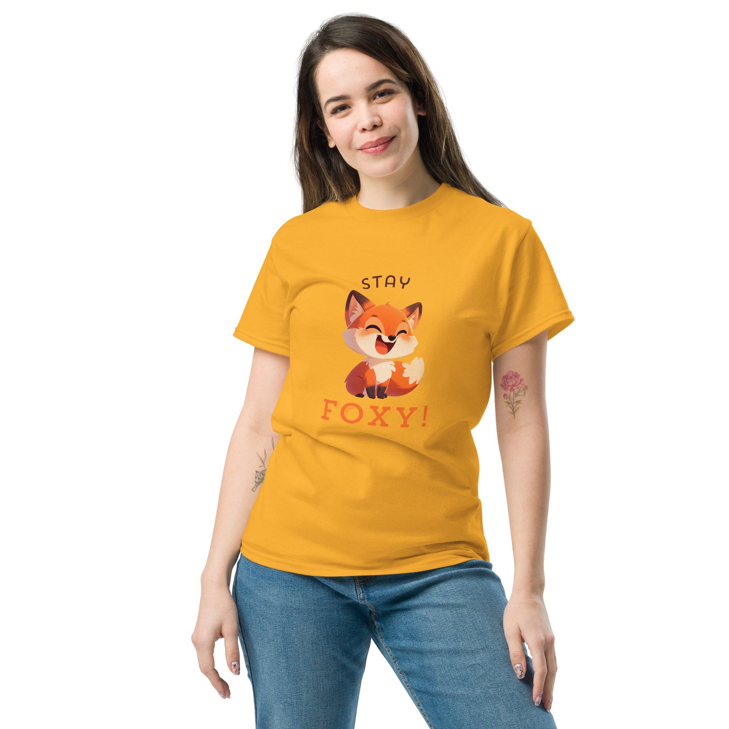 Restez foxy dessin animé renard roux Tee-shirt classique unisexe