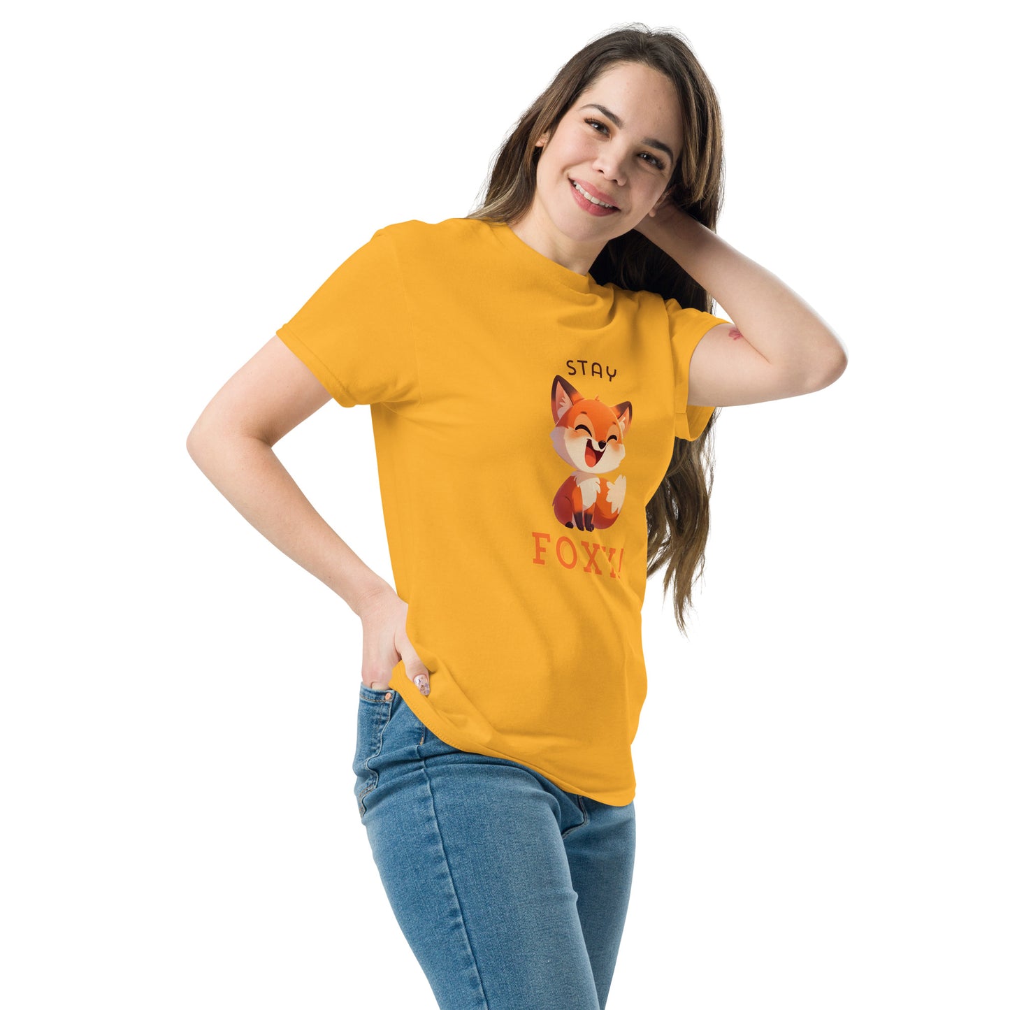 Restez foxy dessin animé renard roux Tee-shirt classique unisexe