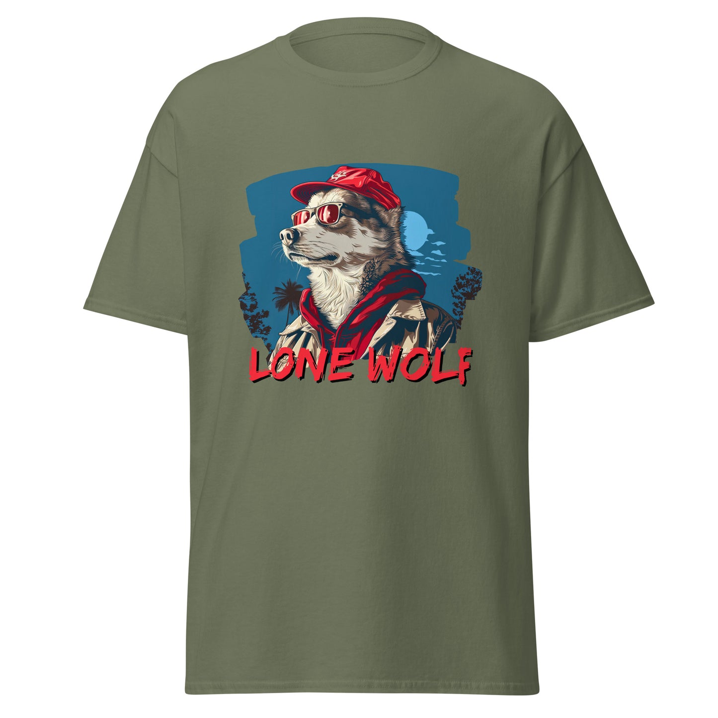 T-shirt classique unisexe avec casquette rouge Lone Wolf