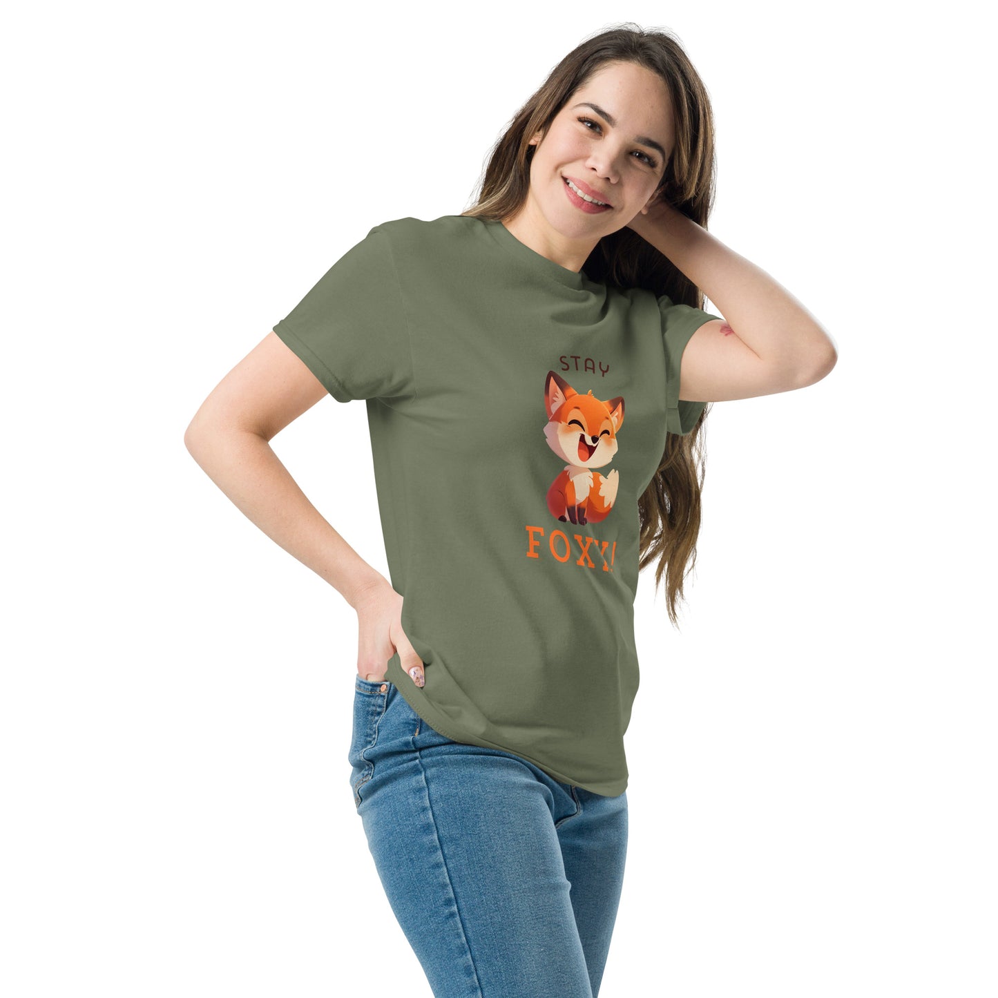 Restez foxy dessin animé renard roux Tee-shirt classique unisexe