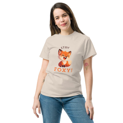 Restez foxy dessin animé renard roux Tee-shirt classique unisexe