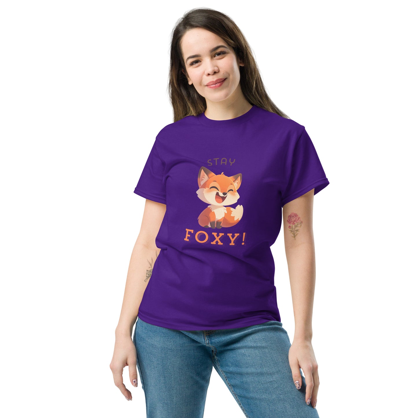 Restez foxy dessin animé renard roux Tee-shirt classique unisexe