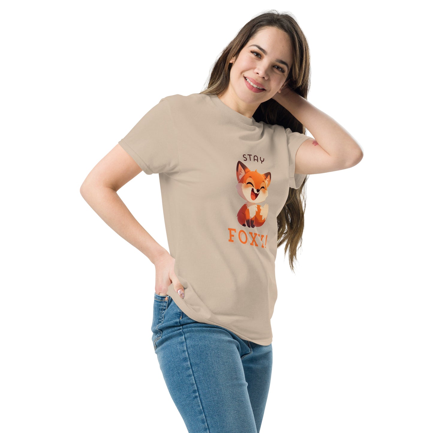 Restez foxy dessin animé renard roux Tee-shirt classique unisexe