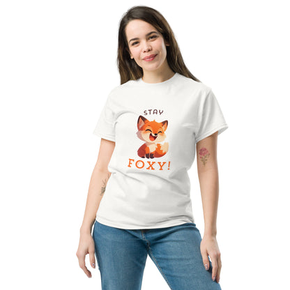 Restez foxy dessin animé renard roux Tee-shirt classique unisexe