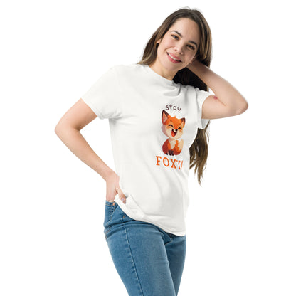 Restez foxy dessin animé renard roux Tee-shirt classique unisexe