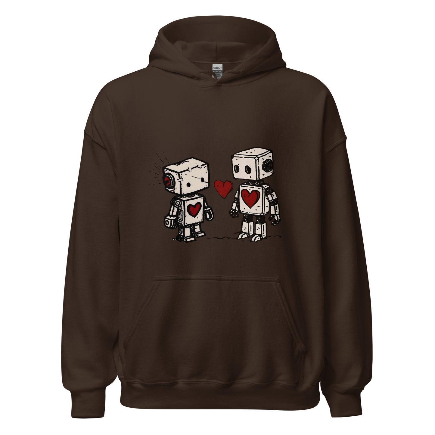 Robots couple in love sharing a heart Unisex Hoodie - Maddrick