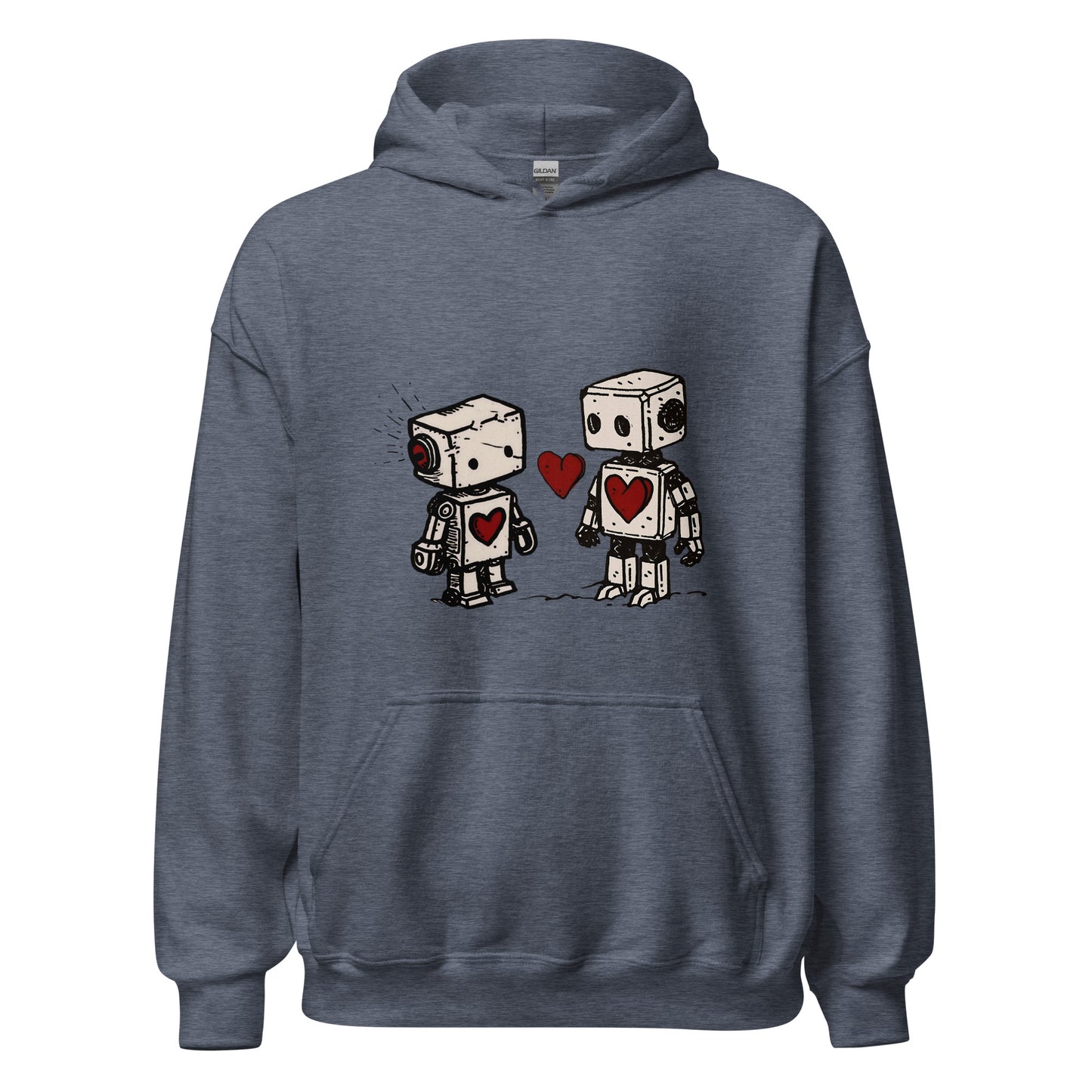 Robots couple in love sharing a heart Unisex Hoodie - Maddrick