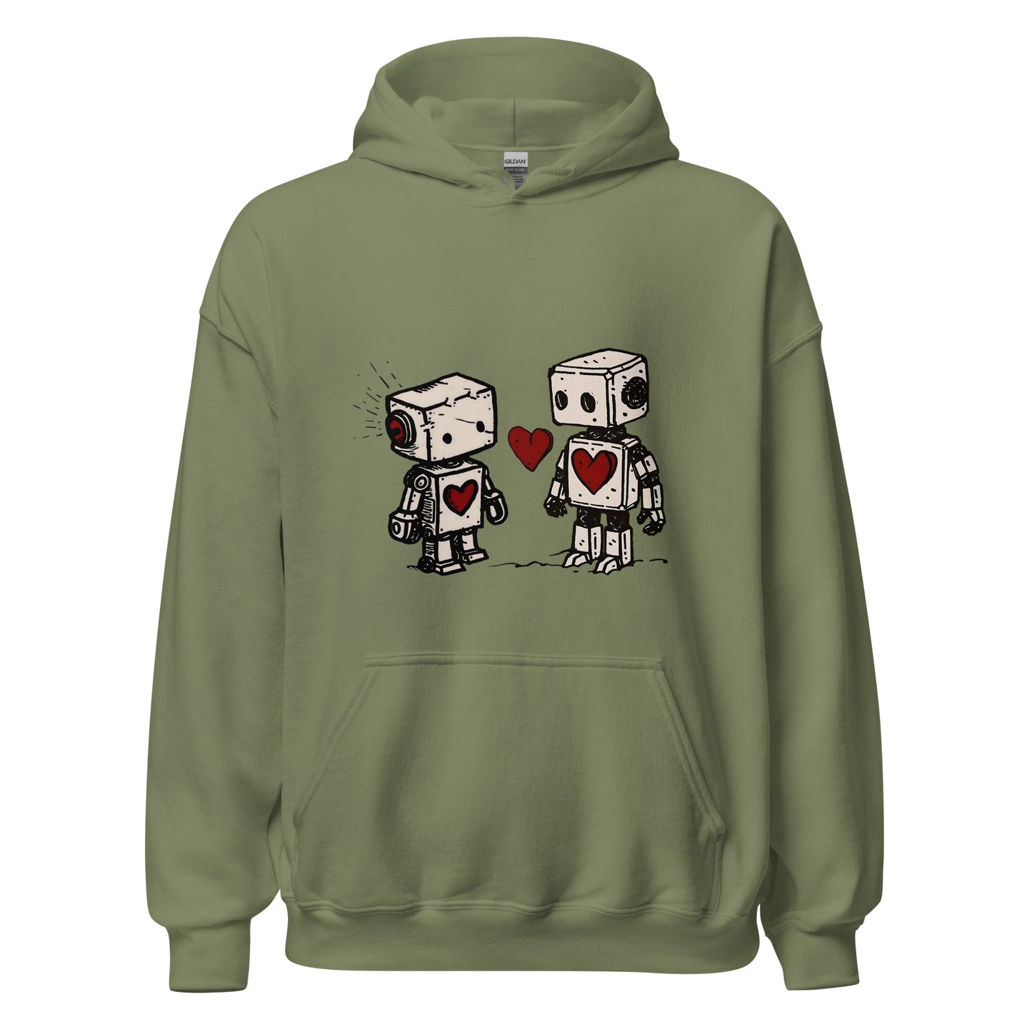 Robots couple in love sharing a heart Unisex Hoodie - Maddrick