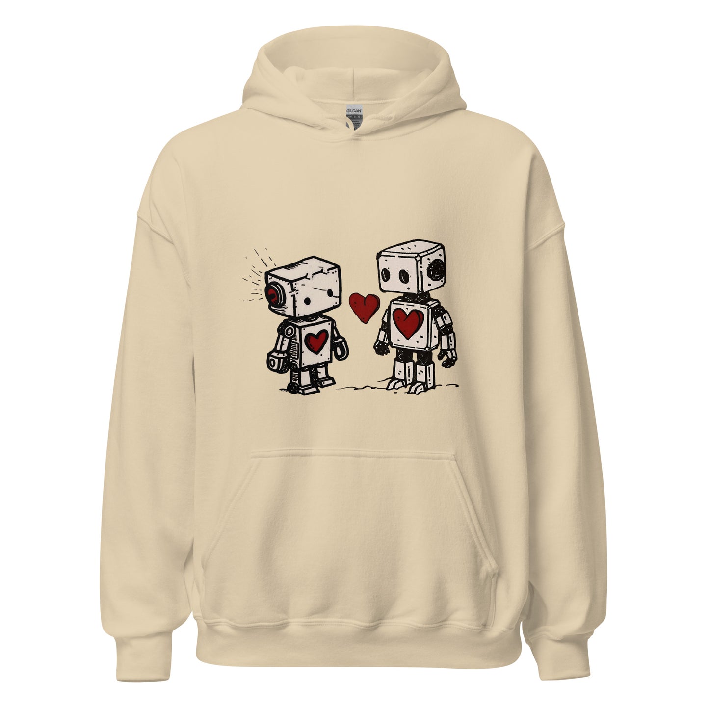 Robots couple in love sharing a heart Unisex Hoodie - Maddrick