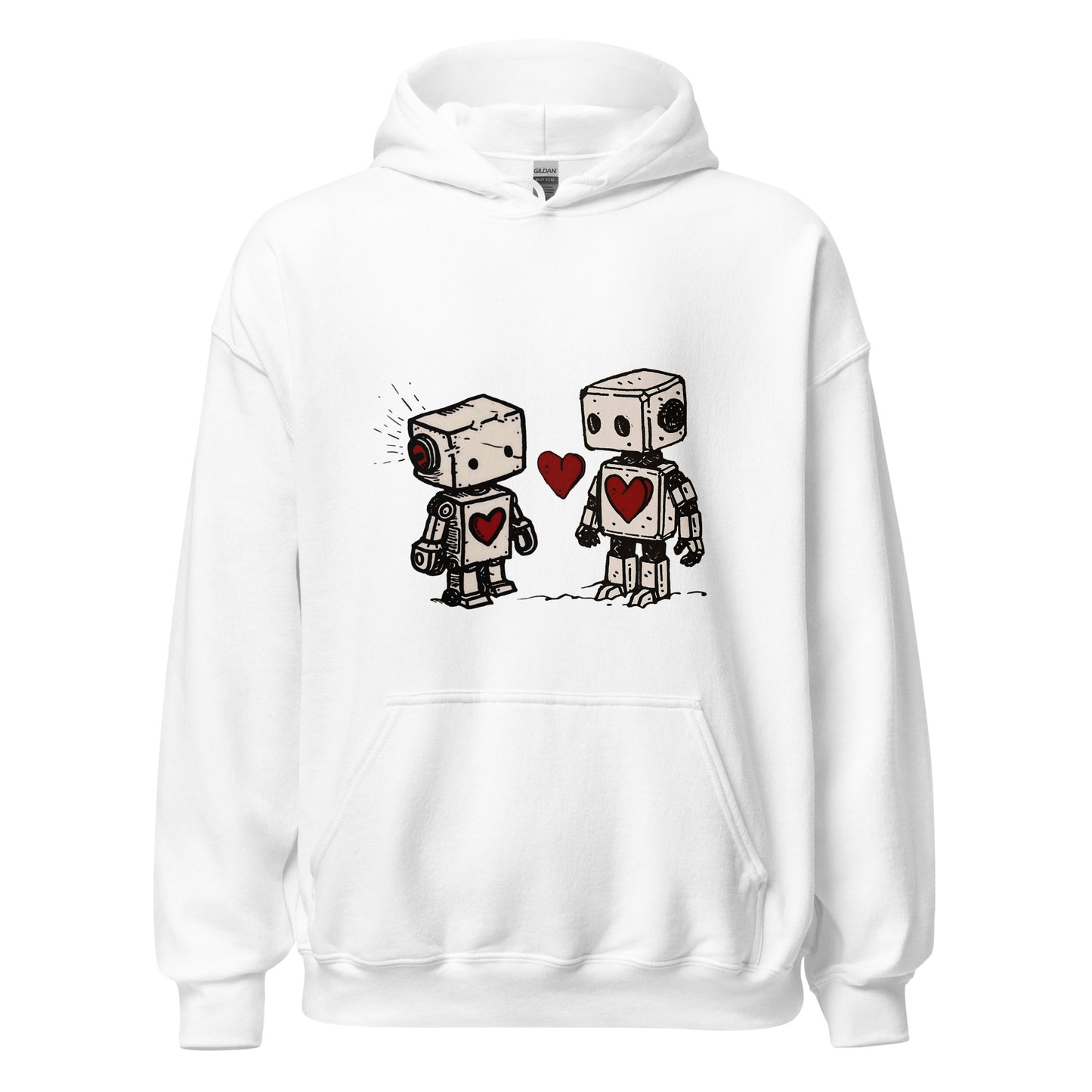 Robots couple in love sharing a heart Unisex Hoodie - Maddrick