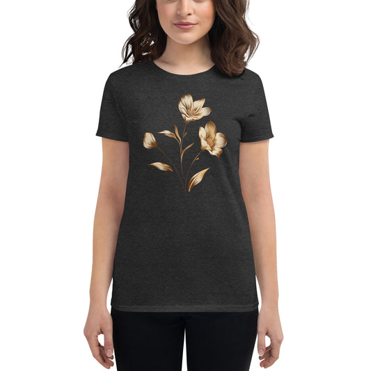 T-shirt manches courtes femme bouquet de fleurs dorées