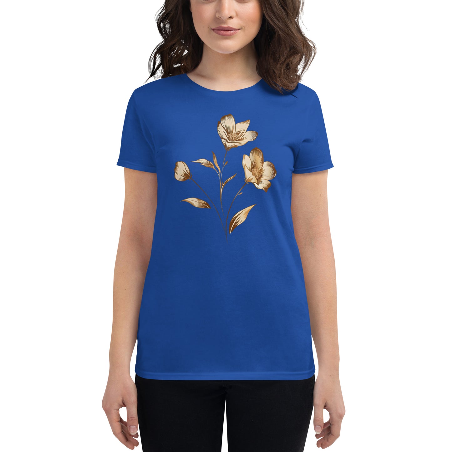 T-shirt manches courtes femme bouquet de fleurs dorées